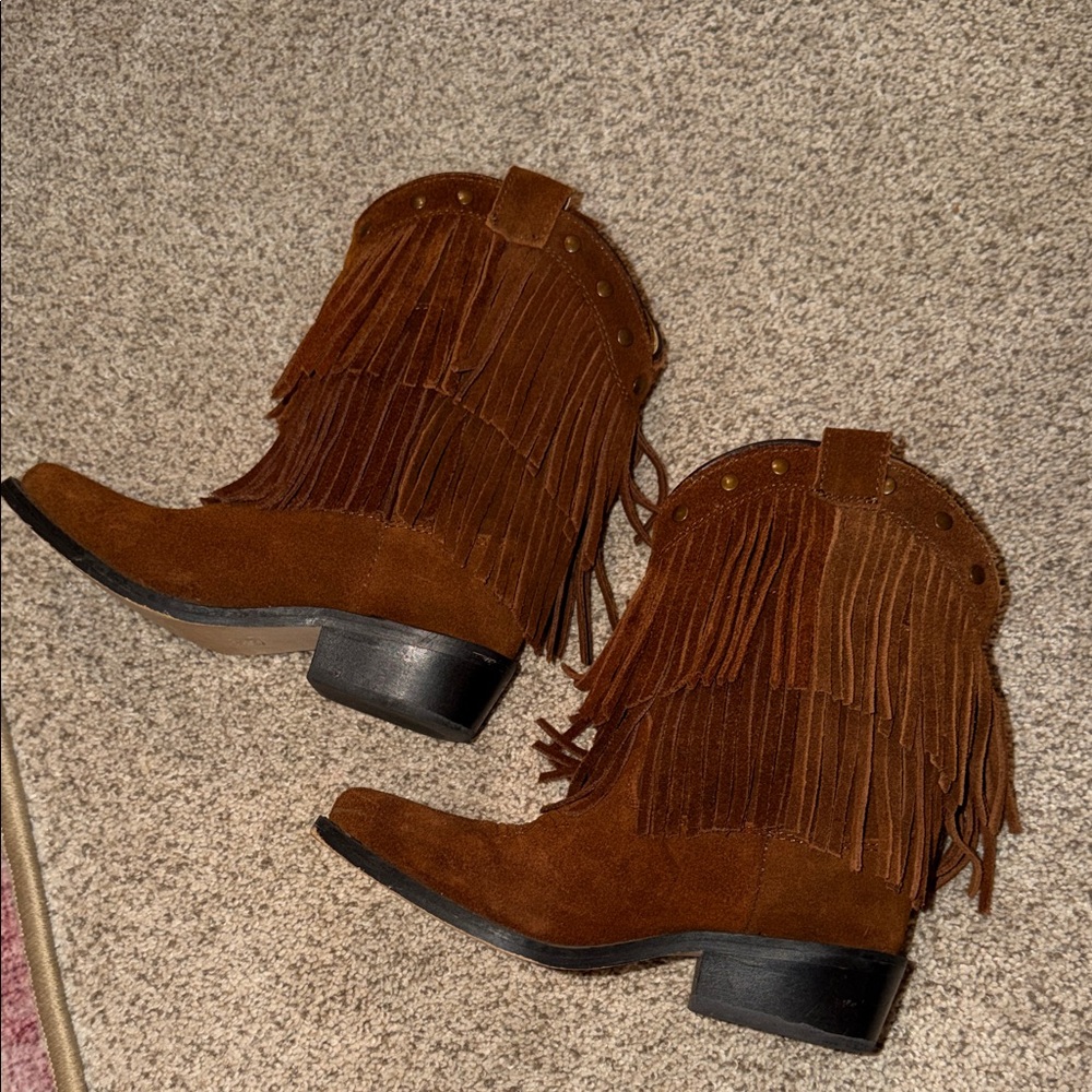 Girls Fringe Suede Western Boots. WORN ONCE